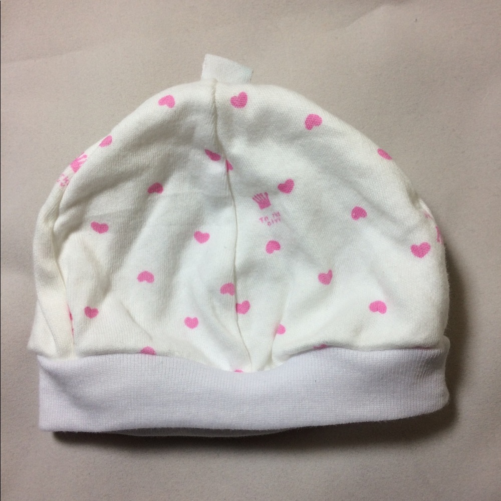 Baby Beanie Cap - White with Pink Hearts